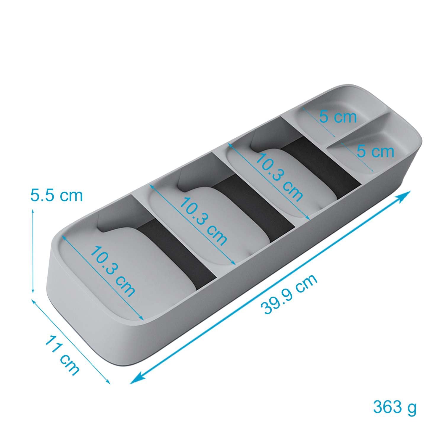 Intirilife Besteckkasten Schubladen Organizer aus Kunsstoff in Grau - 40 x 11 x 5.5 cm - Einsatz für Schubladen für Besteck Kochutensilien uvm
