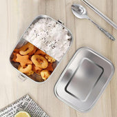 Lade das Bild in den Galerie-Viewer, Intirilife Lunchbox Bentobox Aufbewahrungsbox aus Edelstahl in Silber mit 550 ml Füllmenge Auslaufsicher - 17 x 12 x 6 cm - Brot Dose Box Behälter zum Transportieren von Essen Snacks und mehr
