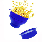 Lade das Bild in den Galerie-Viewer, Intirilife Popcorn Maker aus Silikon für die Mikrowelle Wiederverwendbare faltbare Schüssel mit Deckel in Blau - 24 x 20 x 6 (14.5) cm - Frisches Popcorn jederzeit ohne Gebrauch von Öl
