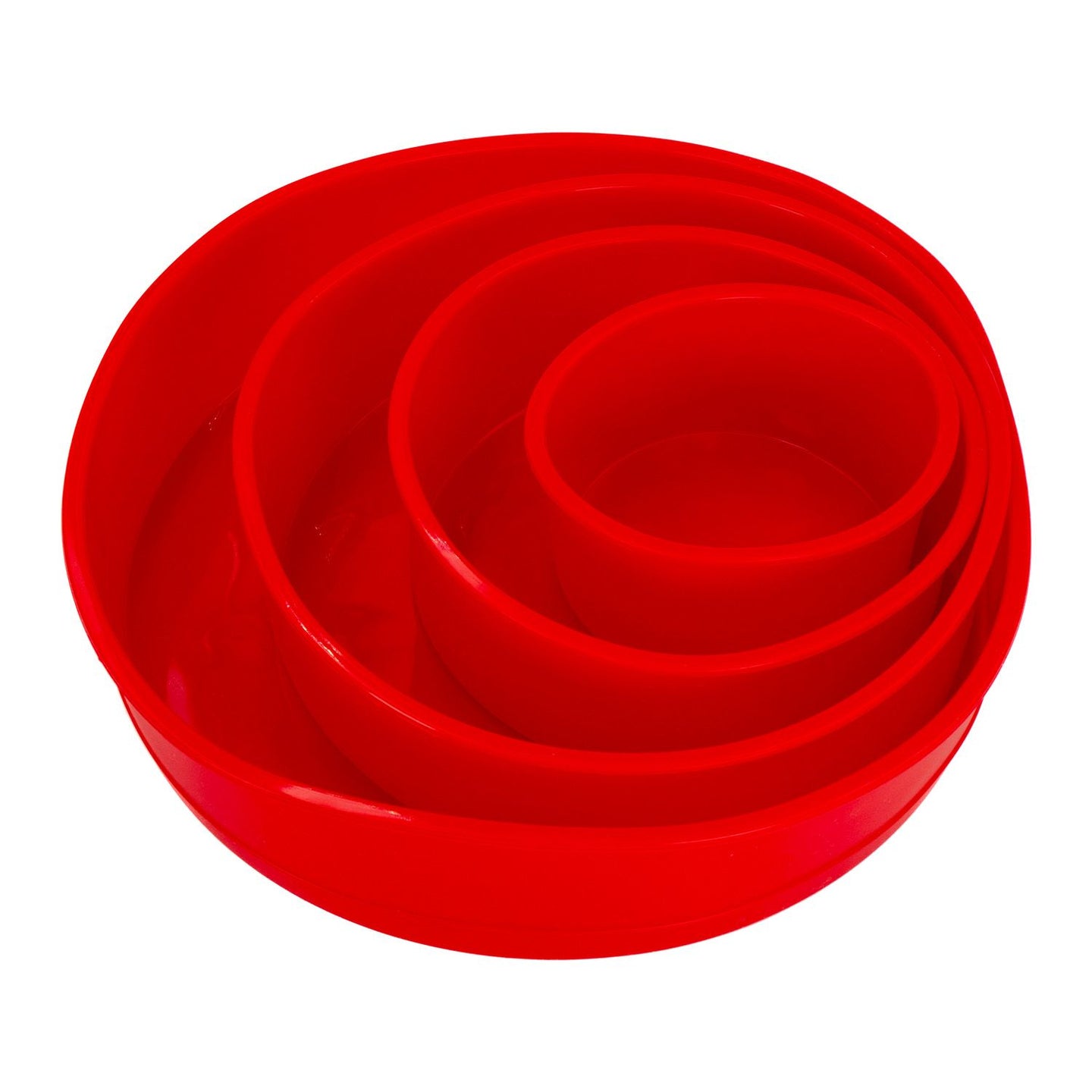 Intirilife 4-teiliges Kuchenbackformen Set Rund aus Silikon in Rot - 10 cm / 16.3 cm / 19.8 cm / 25 cm - Zum Backen von Torten Kuchen Schichttorten