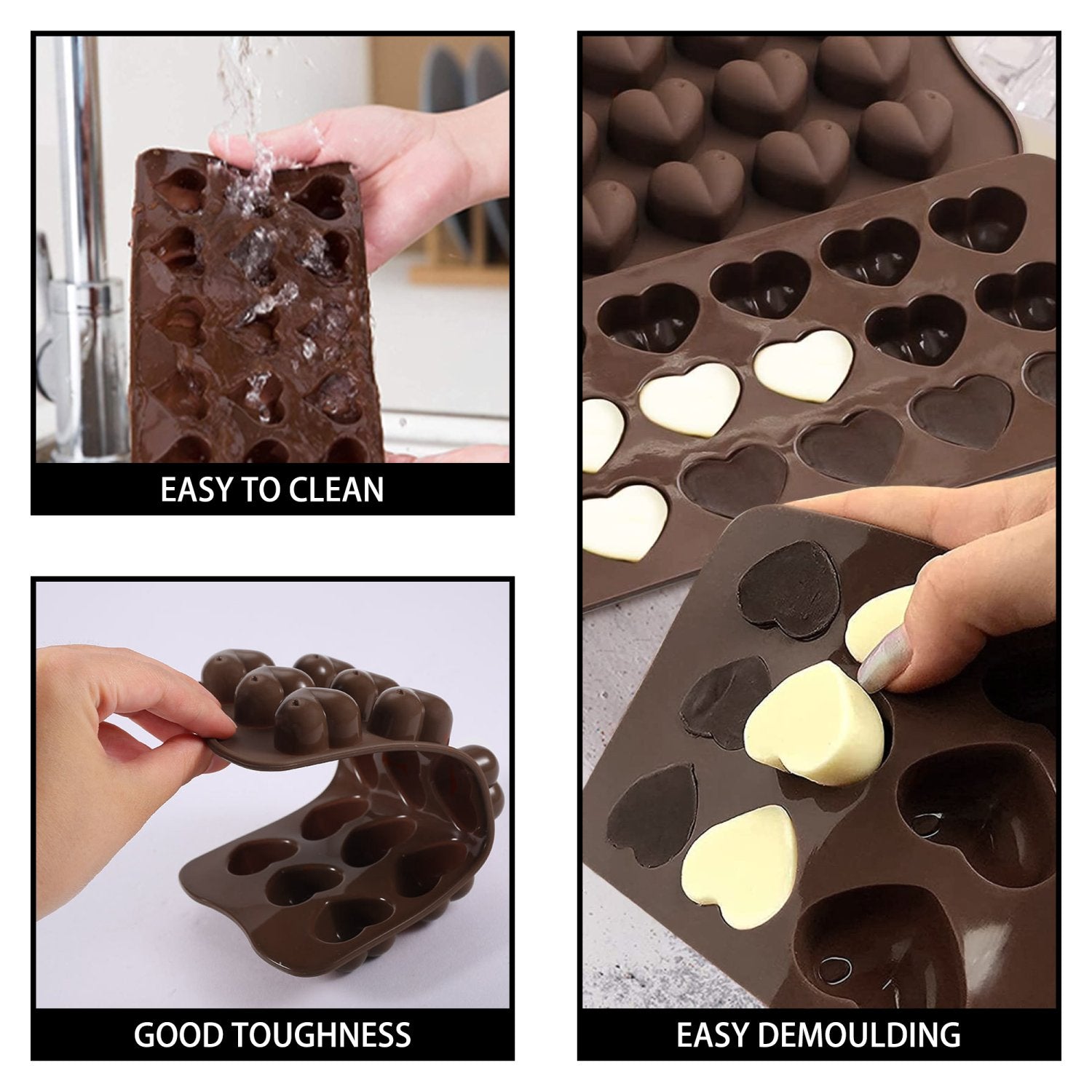 Intirilife 10-teiliges Backformen Set mit verschiedene Silikon Pralinenformen und mit Spatel - Formengrößen zwischen 21 x 10 cm - Anti-Haft Förmchen zum Backen und Herstellen von Desserts Pralinen