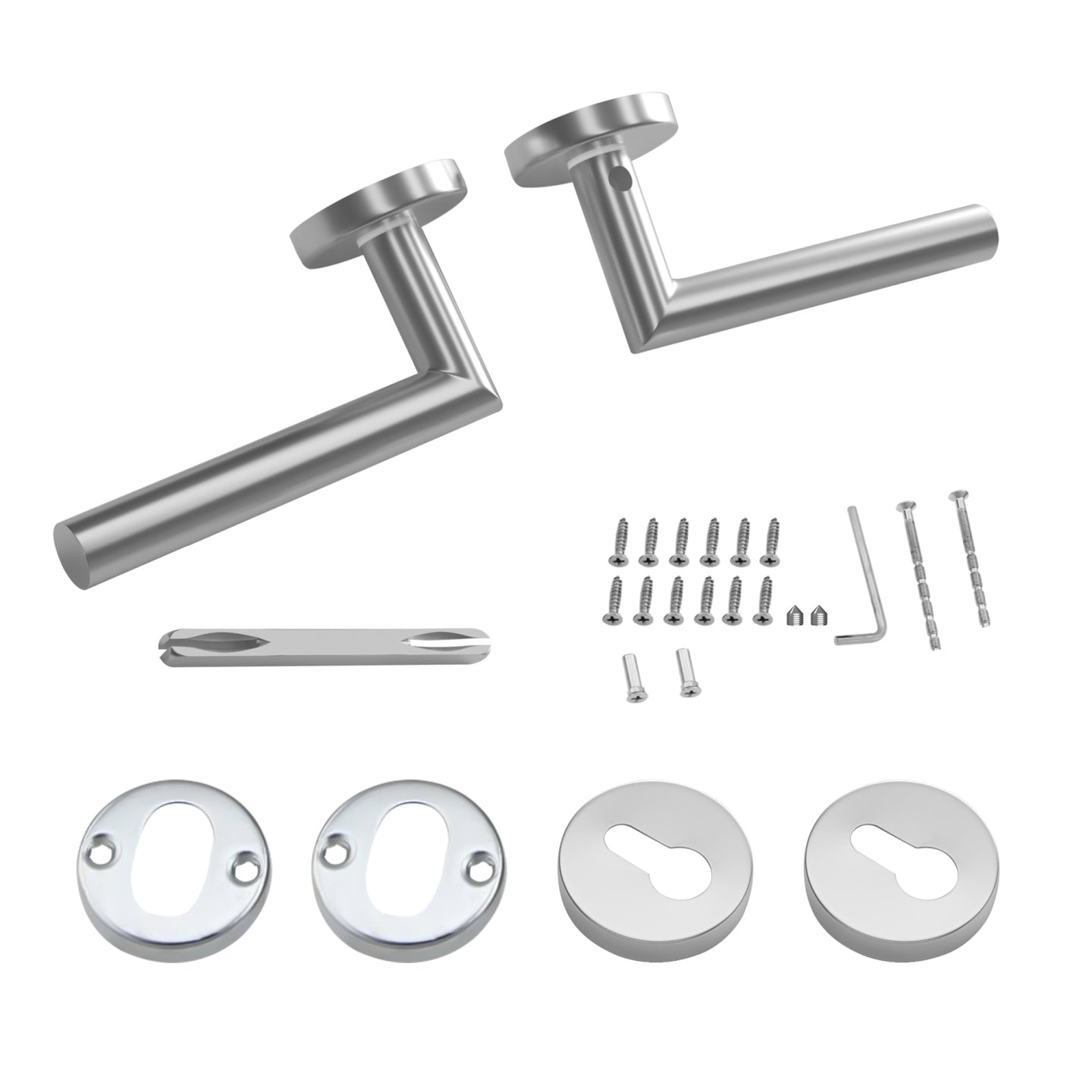 Intirilife Türklinken Set mit Schrauben - Beidseitige Edelstahl Türgriffe in Silber für eine Tür - 13 x 7 x 5.3 cm - Türdrücker für jegliche Art von Innentüren Drückergarnitur Türbeschlag