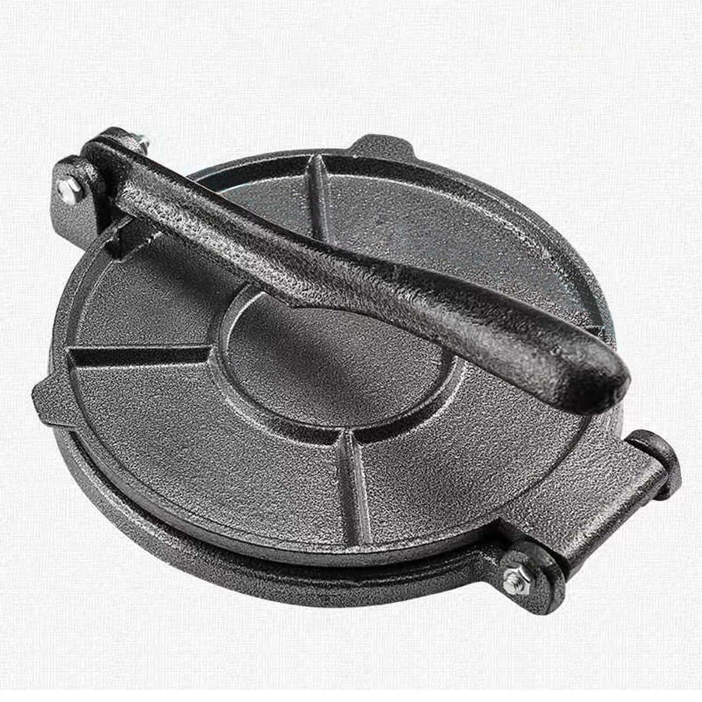 Intirilife Tortillapresse Empanadapresse aus Eisen in Schwarz - 18.5 cm Durchmesser - Zum Formen von Teigwaren wie flaches Brot Pizzateig Tortillas und Ähnliches