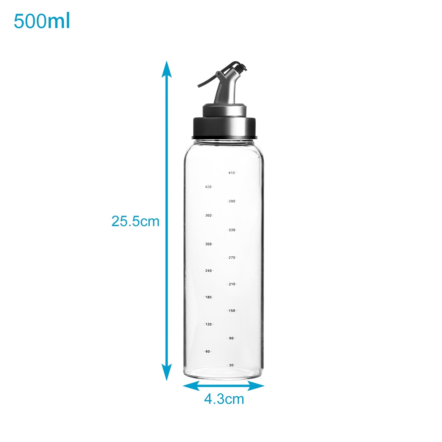 Intirilife 2-teiliges Ölspender Set Essig und Öl Flaschen aus Glas mit 450 ml Füllmenge - Öl Essig Spender Flasche Zubehör für portionsgerechtes Ausgießen