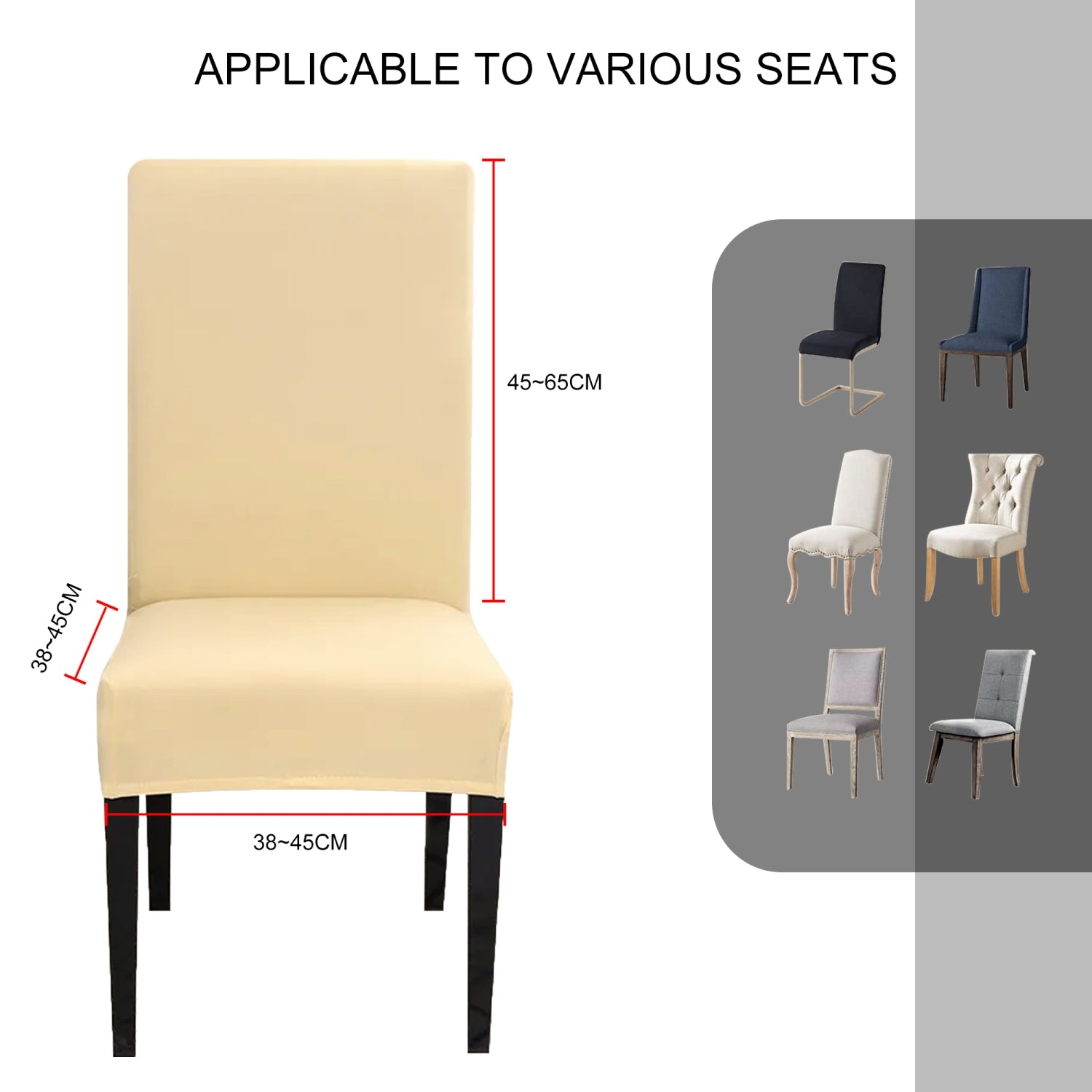 Intirilife 1x Elastischer Stuhlhusse Stuhlüberzug in CREME mit 38 - 45 cm Sitzfläche und 45 - 65 cm Lehnenhöhe - Für Partys Hochzeiten Hotels oder Zuhause im Esszimmer