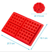 Lade das Bild in den Galerie-Viewer, Intirilife 2er Waffelformen Set Backformen in runder Herzformen und Rechtecke aus Silikon in Rot - 28 x 18.5 x 1.5 cm &amp; 16.8 x 1.5 cm - Wiederverwendbar für Hobby- und Profibäcker
