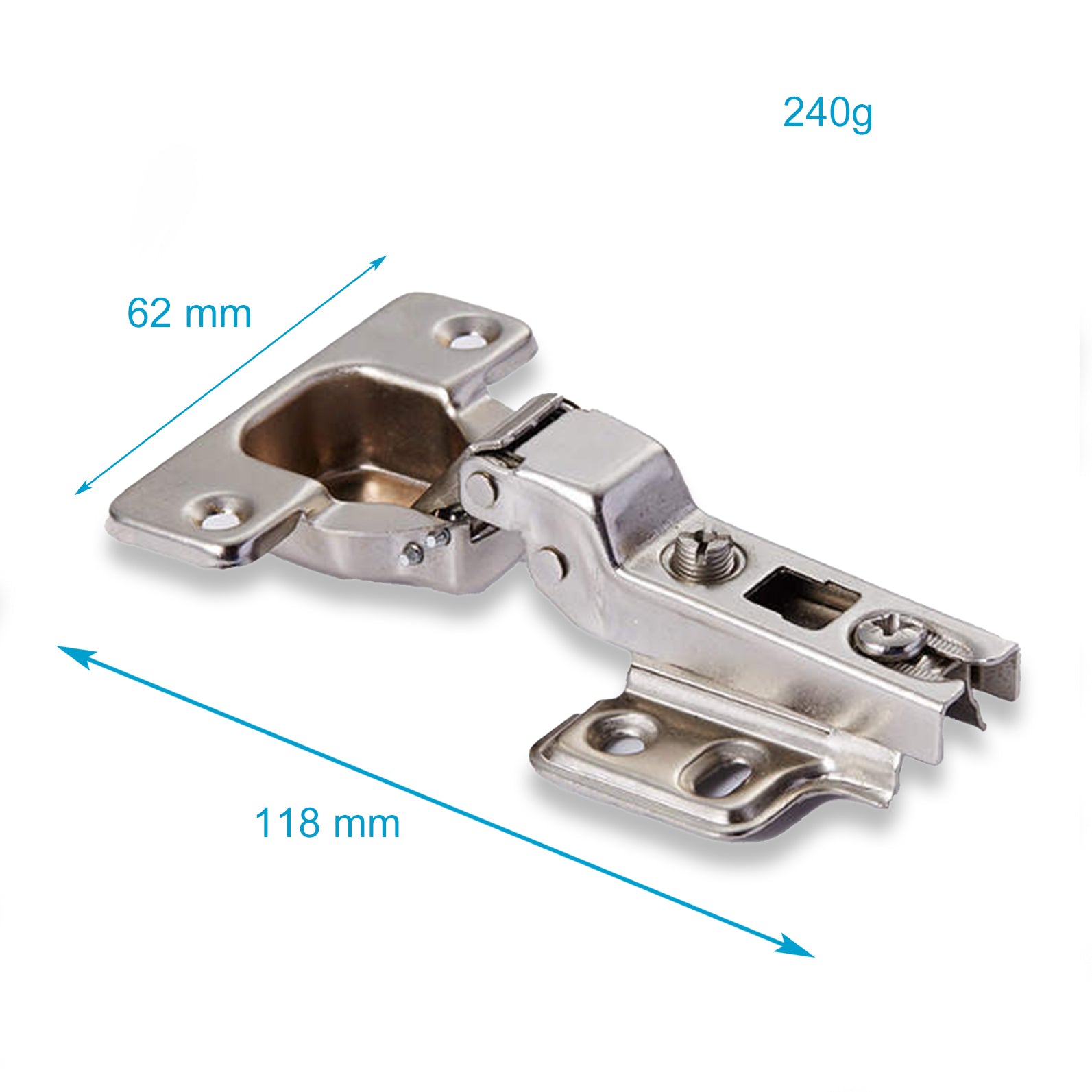Intirilife 4-teiliges Set verdeckte Türscharniere aus silbernem Edelstahl - 11 x 6 x 2.5 cm - Für angenehmes Öffnen und Schließen von Türen ohne aufzufallen