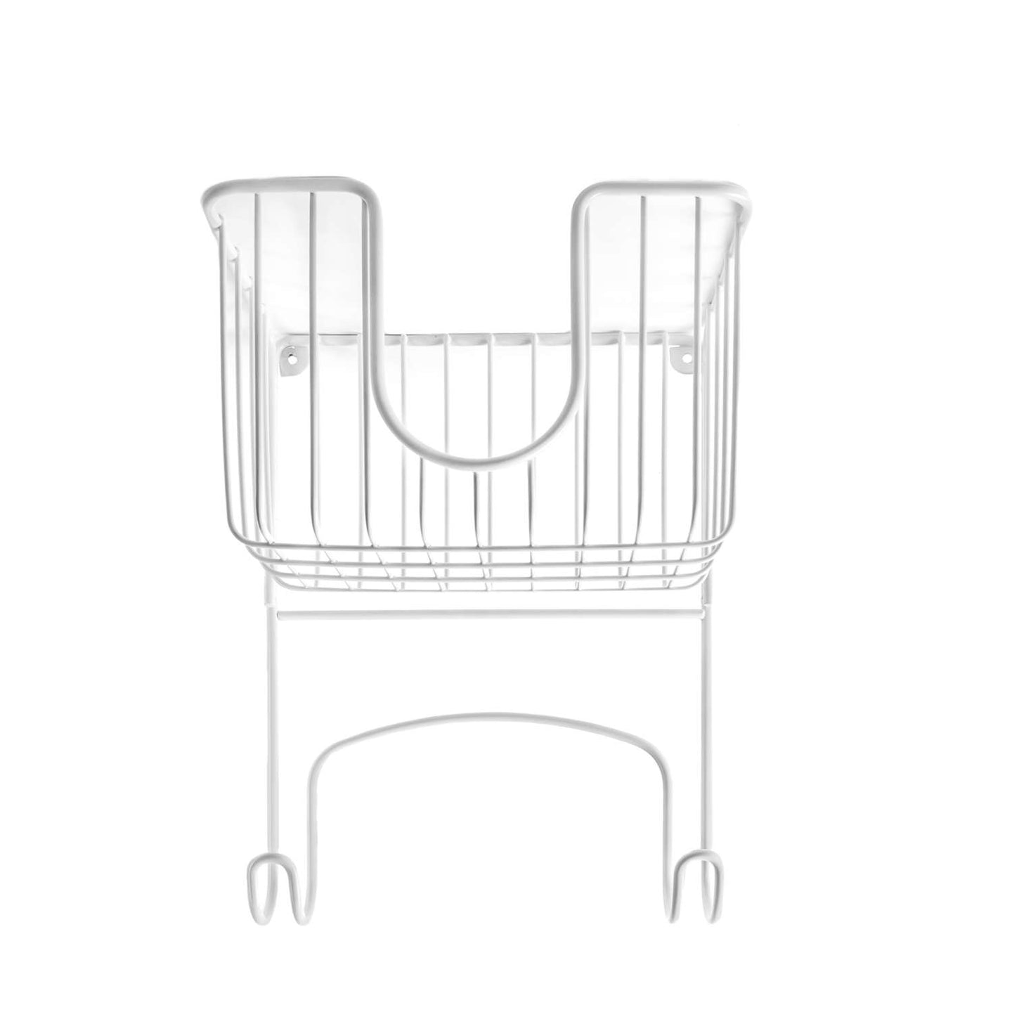 Intirilife Bügeleisenhalter Bügelbretthalter Wandmontage Halterung aus Edelstahl in Weiß - 20.3 x 13.5 x 30 cm - Zum Bohren inkl. Schrauben und Dübel platzsparend Aufbewahrungskorb