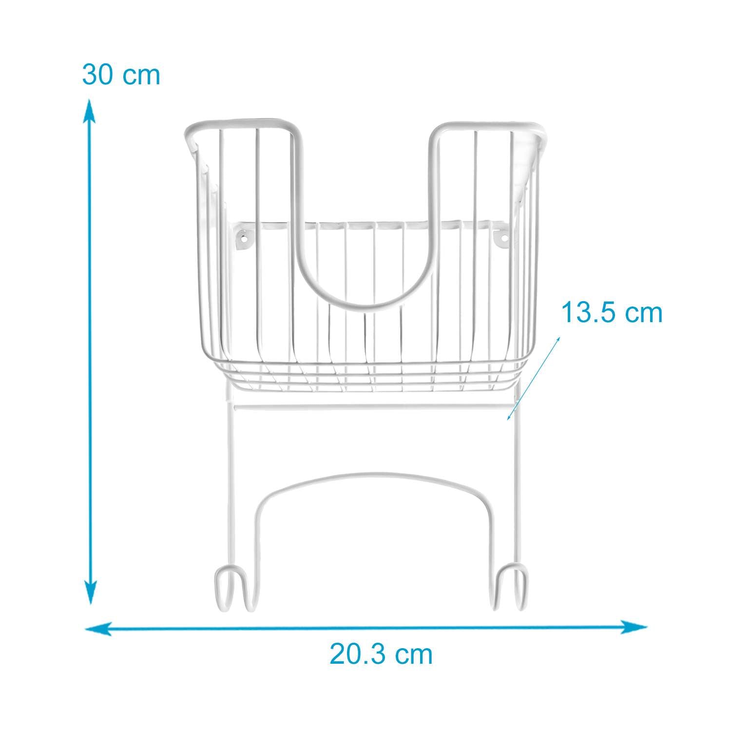 Intirilife Bügeleisenhalter Bügelbretthalter Wandmontage Halterung aus Edelstahl in Weiß - 20.3 x 13.5 x 30 cm - Zum Bohren inkl. Schrauben und Dübel platzsparend Aufbewahrungskorb