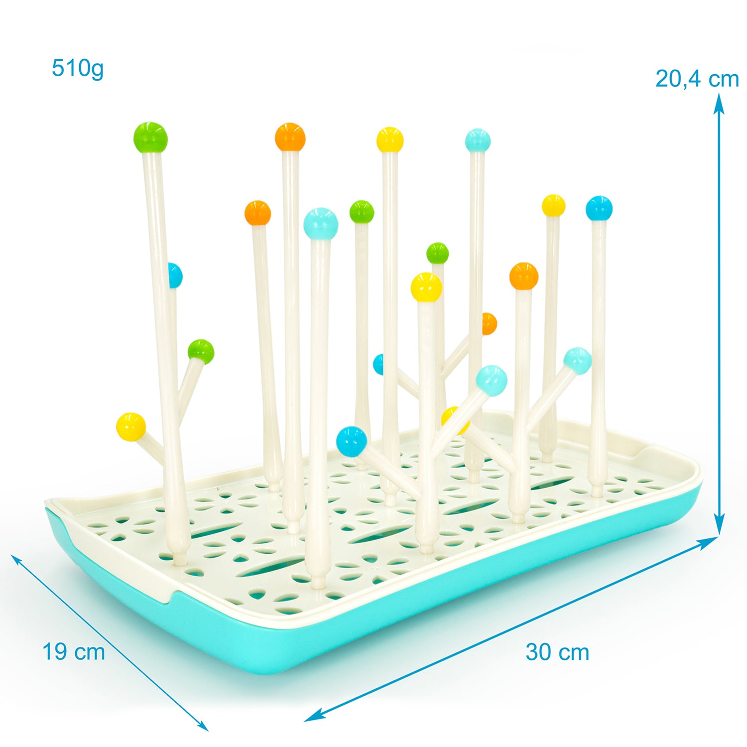 Intirilife Abtropfgitter Trockenständer für Babyflaschen und Accessoires in Blau - Weiß - 30 x 19 x 20.4 cm - Zum schnellen und unkomplizierten Trocknen in der eigenen Küche