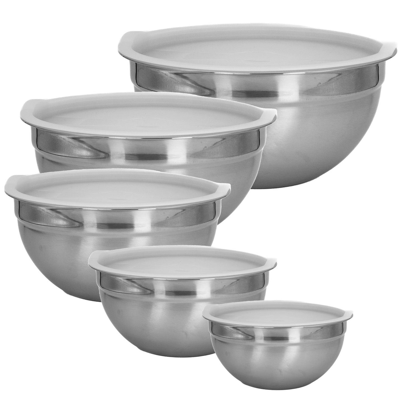 Intirilife 5-teiliges Schüssel Set Rührschüsseln mit Deckeln aus Edelstahl - 18 x 9.5 / 20 x 10 / 22 x 11 / 24 x 12 / 26 x 12.5 cm - Salatschüssel Servierschüssel stapelbar spülmaschinengeeignet