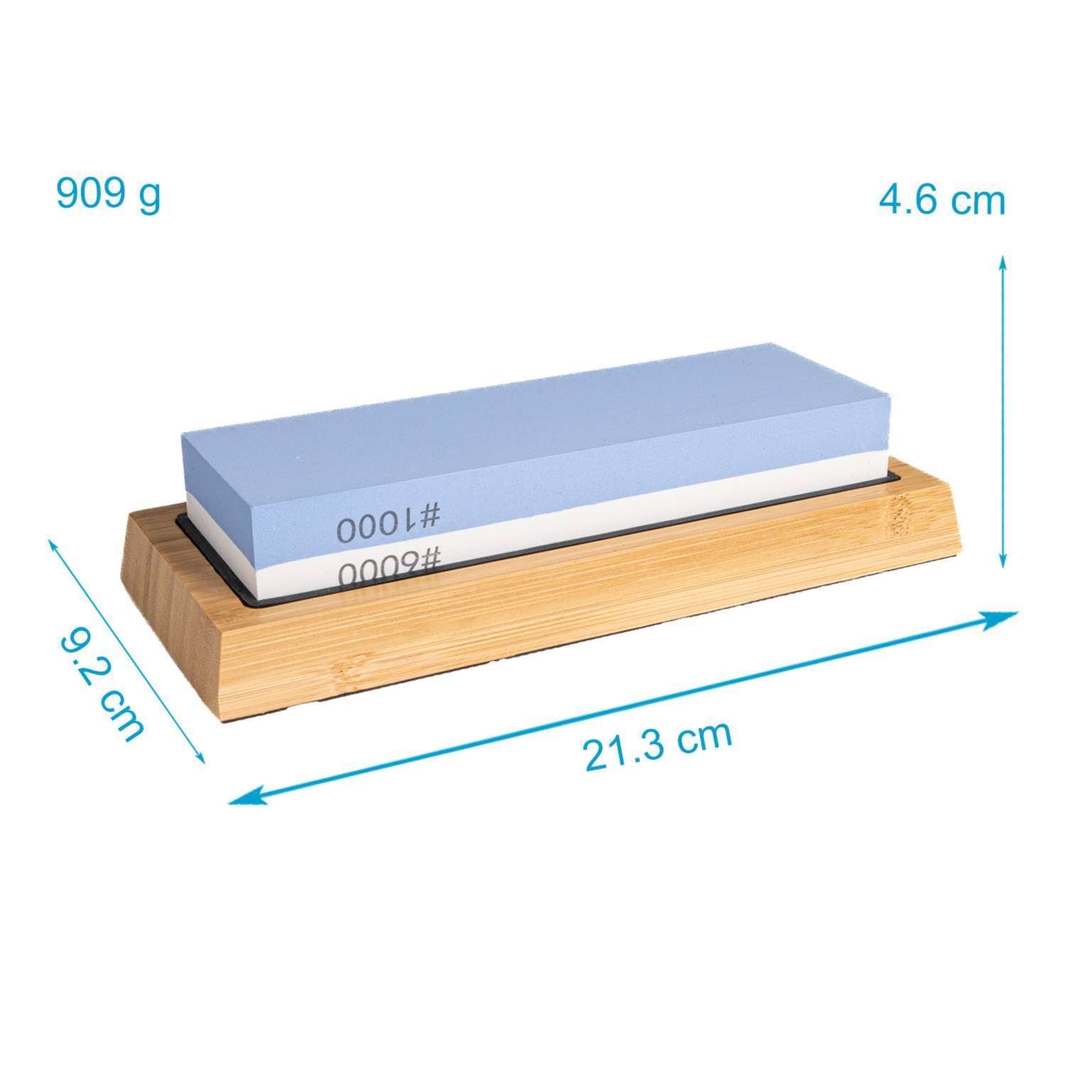 Intirilife 2 in 1 Schleifstein Set Wetzstein 1000 / 6000 mit Silikonhalterung für Messer in Blau - Weiß - 21.3 x 9.2 x 4.6 cm - Doppelseitiger Messerschärfer Abziehstein zum Schärfen von Messer