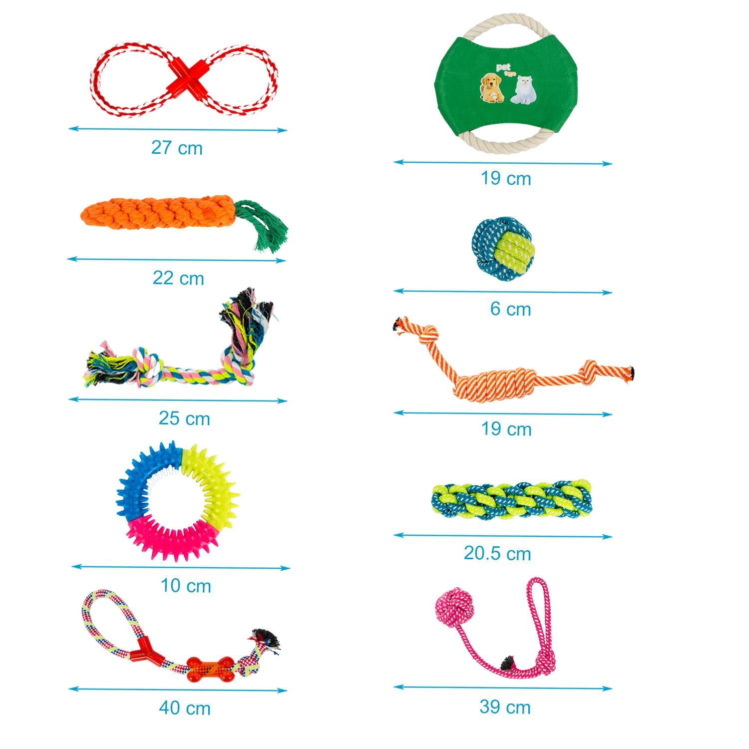 Intirilife 10x Hunde Spielzeug Kauspielzeug aus Baumwolle - Spielzeug für Hunde Katzen Haustiere zum Kauen für ideale Zahnpflege zum Spielen und Entspannen