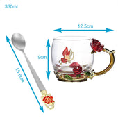 Lade das Bild in den Galerie-Viewer, Intirilife Schmetterling Teetasse Blumentasse Kaffeetasse 250 ml aus hitzebeständigem Glas Set mit Löffel in Gold - Rot - Lila - Perfektes Geschenk zum Muttertag, Geburtstag, Hochzeit, handgefertigt
