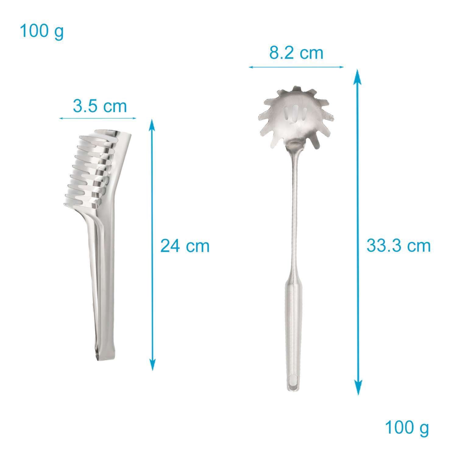 Intirilife 2er Set Spaghettilöffel und Spaghettizange aus Edelstahl - 36 x 8.5 x 6 / 23.5 x 3.5 x 6 cm - Nudellöffel Nudelkelle Nudelzange Küchenzange für Salat Grillfleisch und vielem mehr