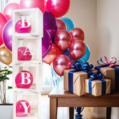 Lade das Bild in den Galerie-Viewer, Intirilife 4-teiliges Set Babyparty Ballon Boxen in Transparent - Weiß - je 30 x 30 x 30 cm - Dekoboxen, Partyboxen für Luftballons, Dekoration, Gender Reveal Party, einfacher Aufbau
