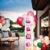 Lade das Bild in den Galerie-Viewer, Intirilife 4-teiliges Set Babyparty Ballon Boxen in Transparent - Weiß - je 30 x 30 x 30 cm - Dekoboxen, Partyboxen für Luftballons, Dekoration, Gender Reveal Party, einfacher Aufbau
