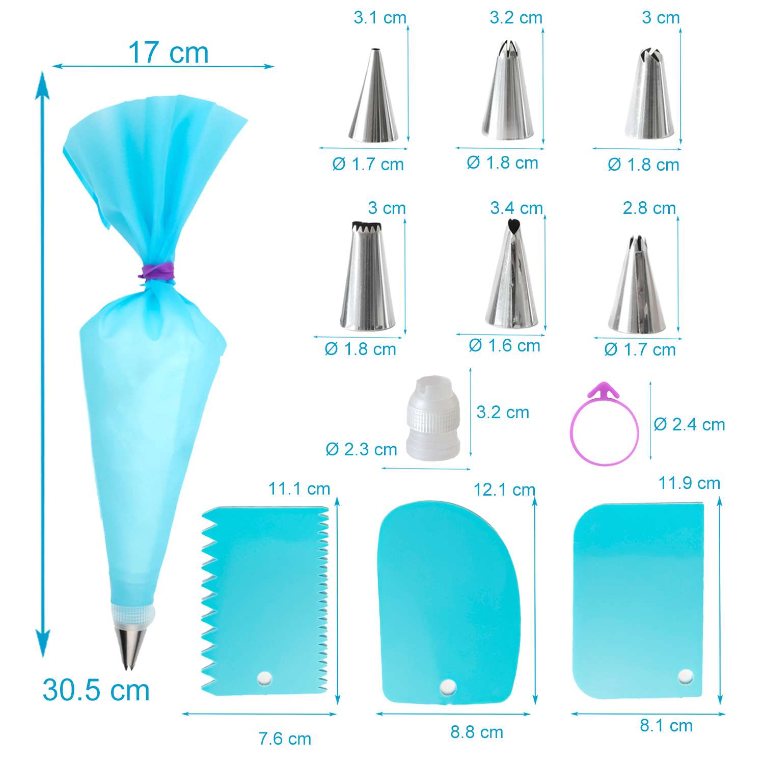 Intirilife 15-teiliges Spritzbeutel Set aus Silikon mit Edelstahl Tüllen - Beutel 17 x 30.5 cm - Wiederverwendbares Backzubehör für Glasur Zuckerguss zum Dekorieren von Torten Cupcakes Muffins Kekse