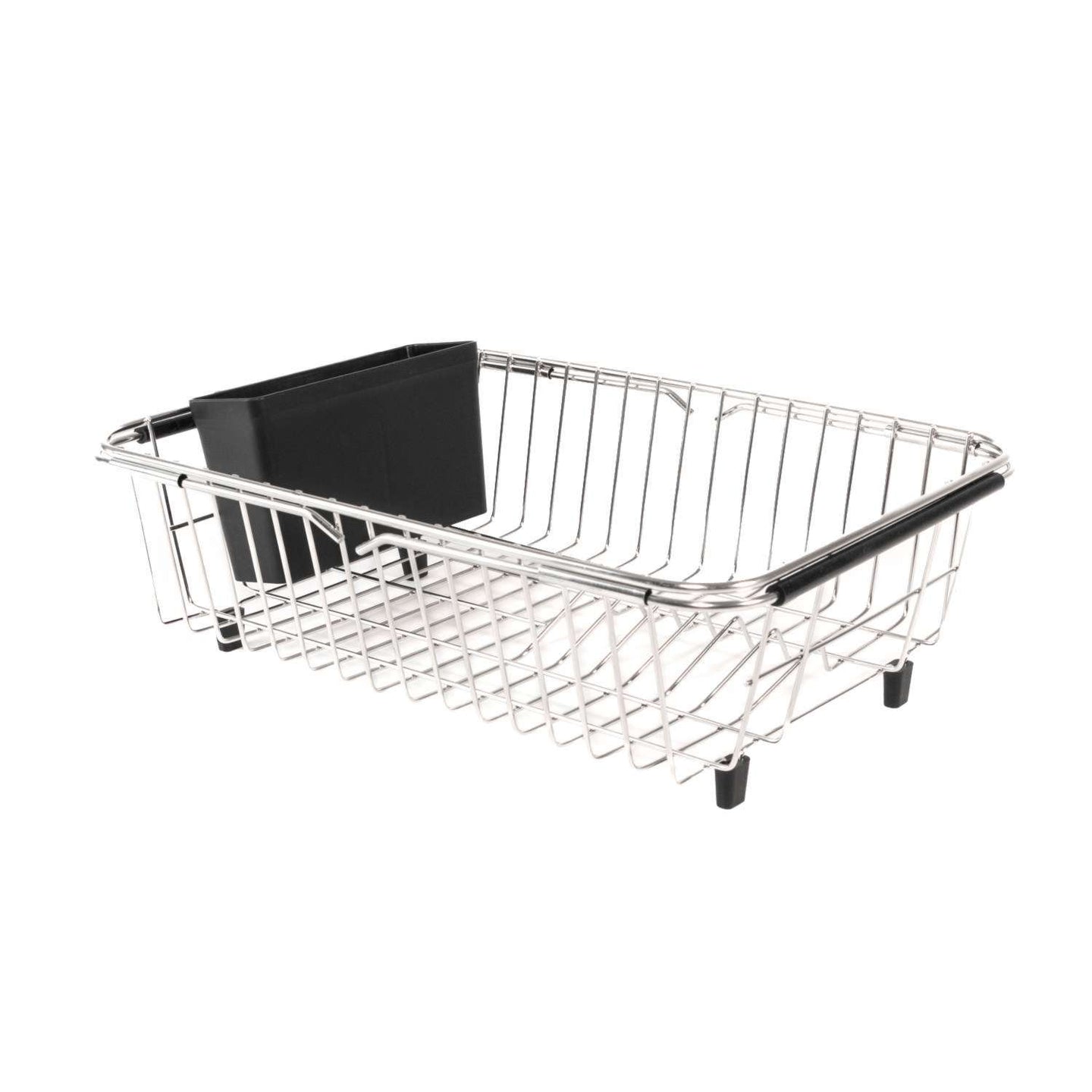 Intirilife Geschirrabtropf Gestell mit Besteckhalter aus Edelstahl in Silber - 38 - 56.5 x 27.5 x 10.5 cm - Ausziehbarer Abtropfkorb mit Besteckkasten für Spüle Waschbecken Arbeitsplatte