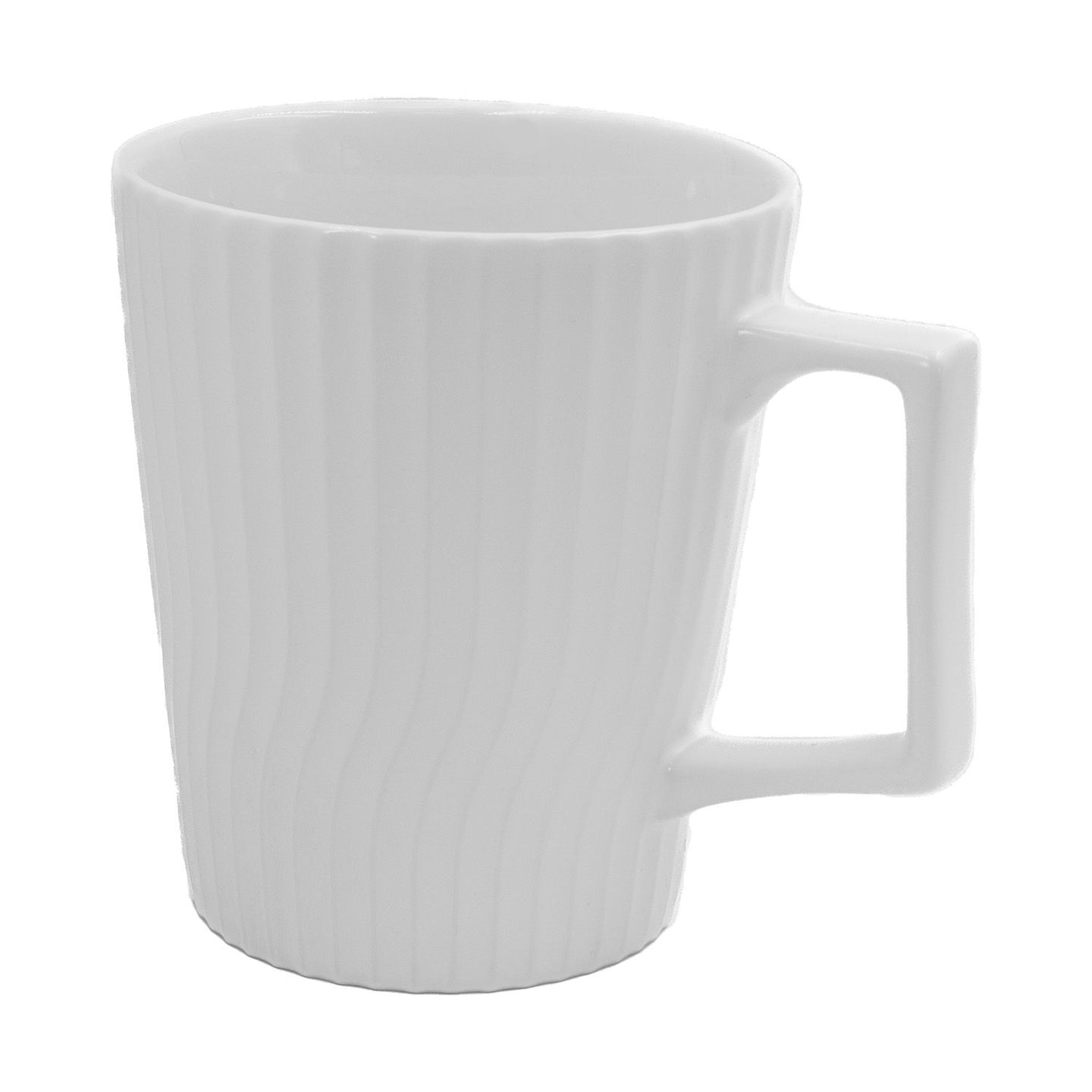 Intirilife Kaffee Tasse in Weiß mit 400 ml Füllmenge - 12.5 x 7.1 / 9.4 x 10.5 cm - Tee Tasse mit gerilltem Muster, Becher mit Henkel, Trinkbecher für Kaffee, Tee, Milch, Kakao und vielem mehr