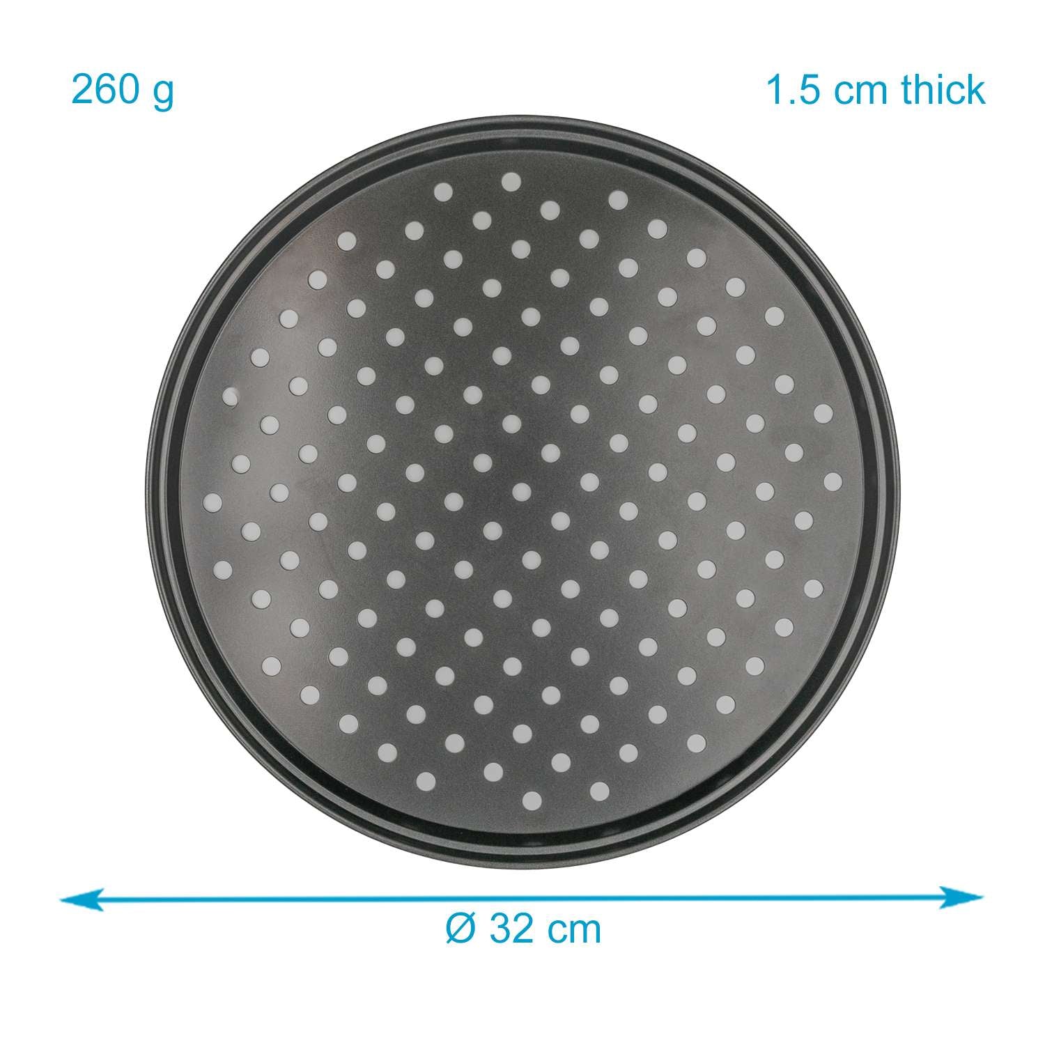 Intirilife 2x Pizzablech rund aus Karbonstahl in Schwarz - 32 x 1.5 cm - Rundes Backblech für Pizza Flammkuchen, Knusperblech gelocht antihaft