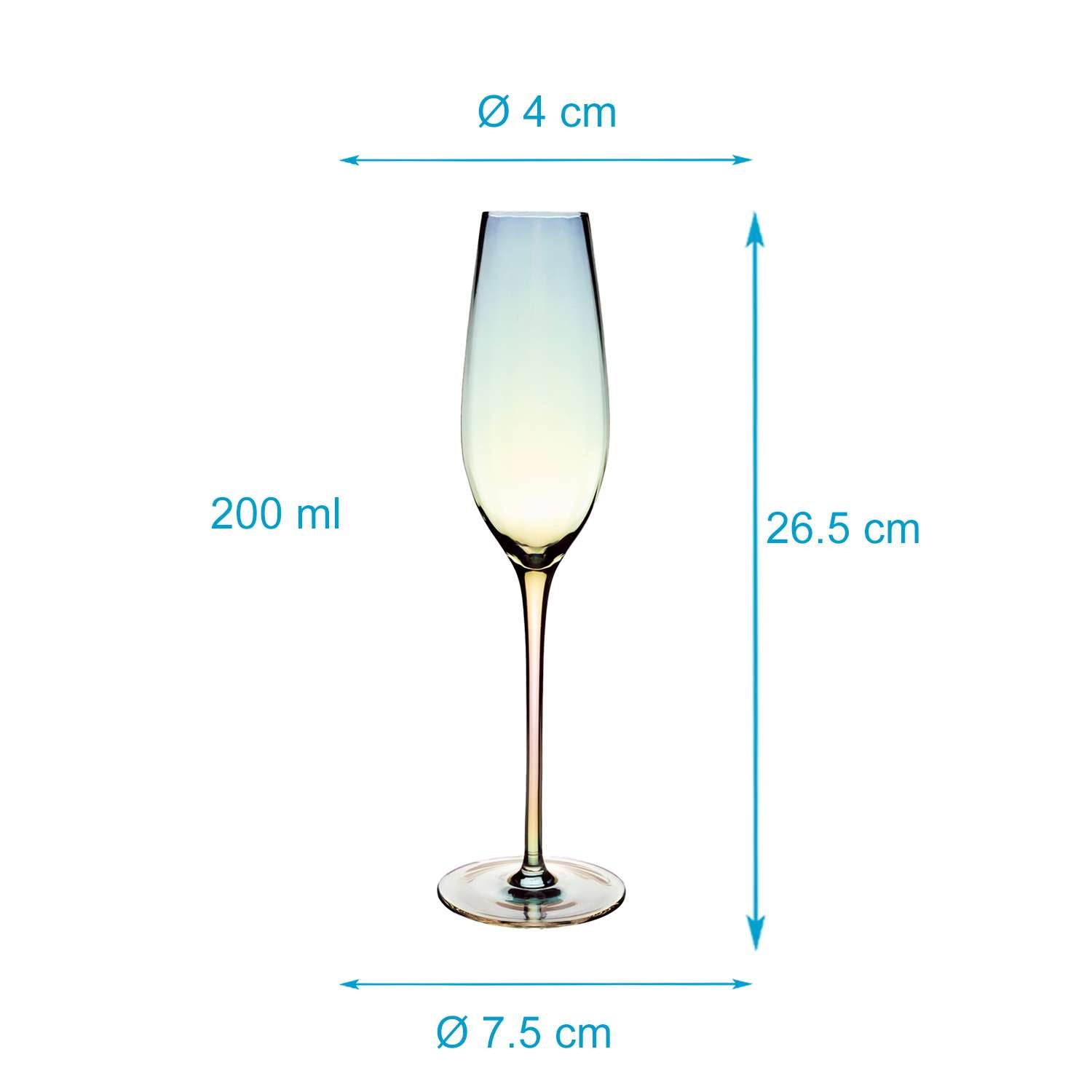 Intirilife Champagner Glas mit Regenbogen Schimmer und Wellenform - 200 ml Füllmenge - Sekt Prosecco Glas Spülmaschinenfest Kristallglas stoßfest