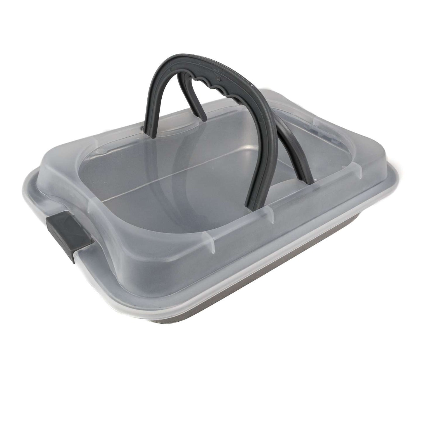 Intirilife Backblech mit Abdeckhaube zum Transportieren in Silber - Außen 37.1 x 25 x 9 cm - Innen 31 x 21 x 5.5 cm - ca 2.6 Liter Füllmenge - Rechteckiger Behälter Antihaft Kuchen Box mit Tragegriff